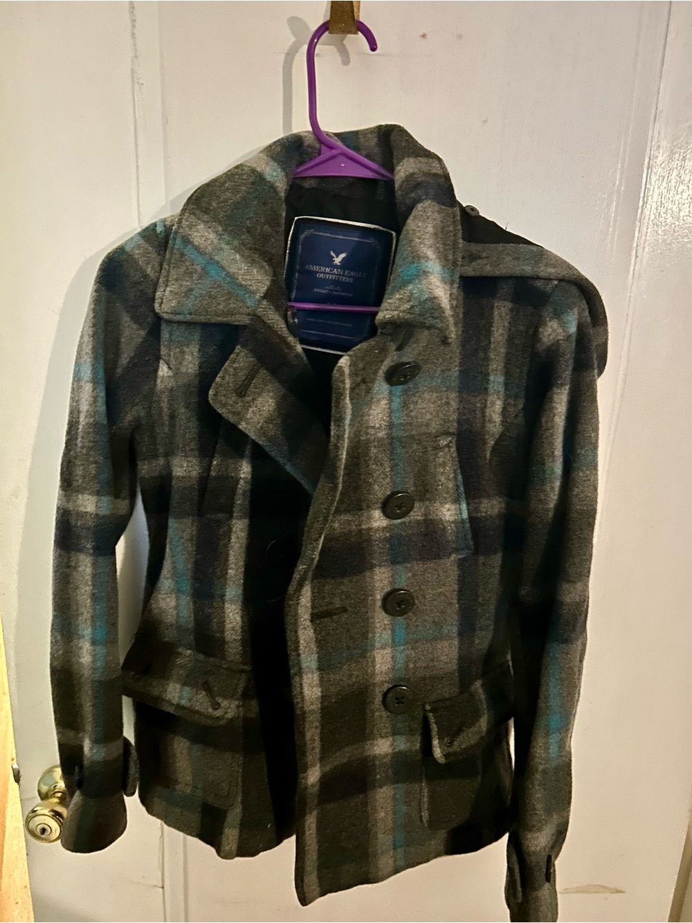 American Eagle Women’s Plaid Peacoat Jacket Size Small
